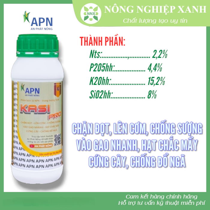 KASI PRO chai 500ml - Phân bón là NPK Trung lượng SiOK (Chặn đọt, Lên cơm, vô gạo, cứng cây)